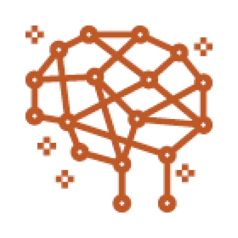 Depiction of a human brain with lines and dots